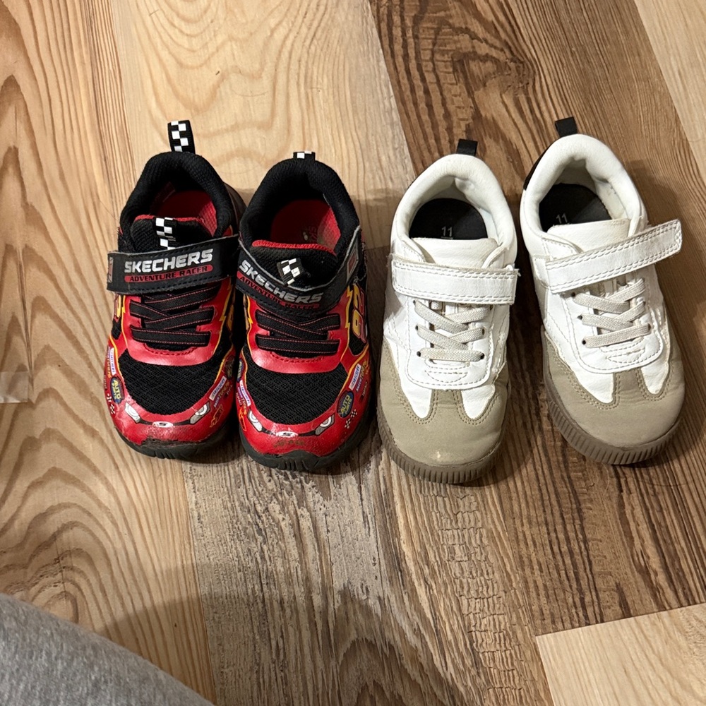 Sketcher (size 10) Race Car Shoes + Carter’s (size 11) White Sneakers